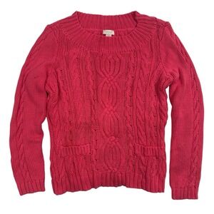 Chicos Pink Cable KnitSweater Crew Neck Long Sleeve Cotton Sz M (Chico Sz 1)
